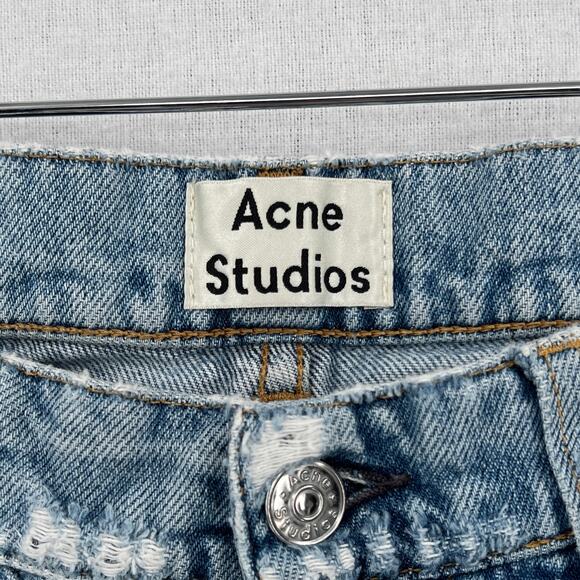 ACNE STUDIOS Boy Indigo Fray Jean Womens 26 Light Wash Distressed Tapered Slim - Picture 10 of 16